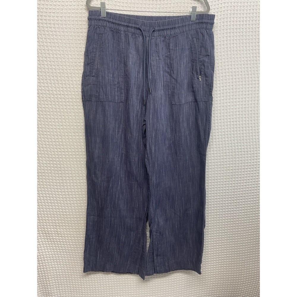 Athleta Cabo Linen Textured Wide Leg Pant Blue Rain Dance SIZE Large #657680